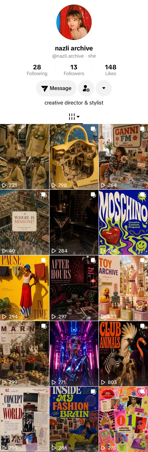 The @nazli.archive TikTok profile grid